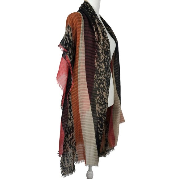 Womens Multicolor Raw Edge Sheer Scarf OS Very Large Shawl Cover Cape Thin - Picture 2 of 16
